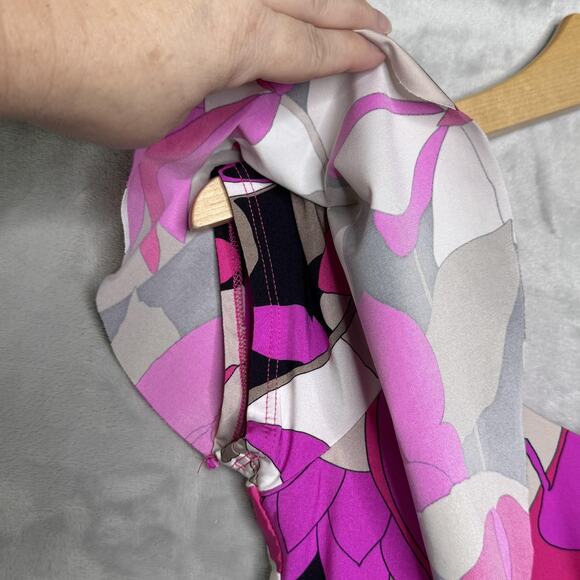 Trina Turk Swimsuit Womens 8 One Piece Pink Black Ruffle Floral Bathing Suit - Picture 3 of 7